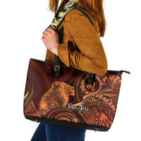 Personalised Polynesia Zodiac Leo Leather Tote Bag Galaxy Polynesian Pattern Chest Tattoo Style LT14 Orange - Polynesian Pride