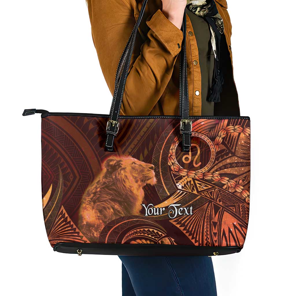Personalised Polynesia Zodiac Leo Leather Tote Bag Galaxy Polynesian Pattern Chest Tattoo Style LT14 - Polynesian Pride