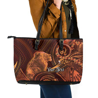 Personalised Polynesia Zodiac Leo Leather Tote Bag Galaxy Polynesian Pattern Chest Tattoo Style LT14 - Polynesian Pride