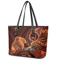 Personalised Polynesia Zodiac Leo Leather Tote Bag Galaxy Polynesian Pattern Chest Tattoo Style LT14 - Polynesian Pride