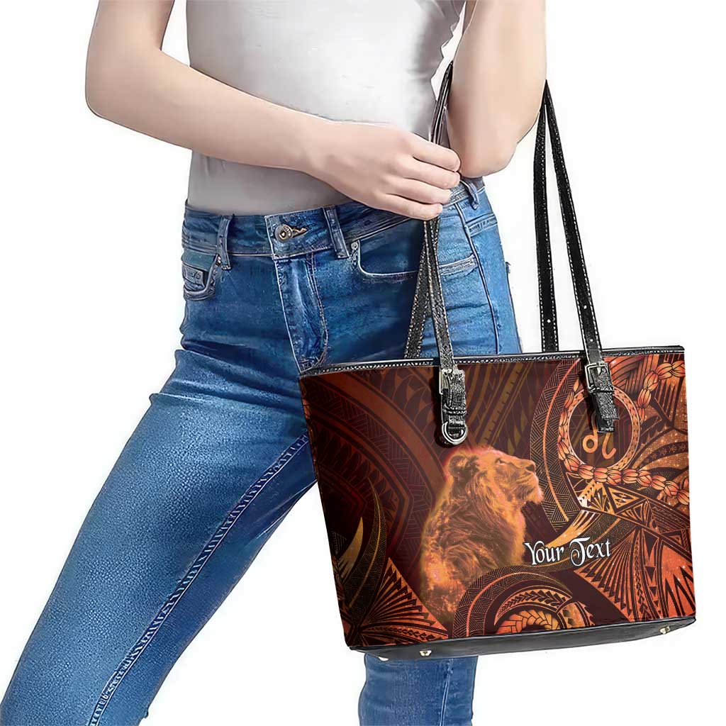 Personalised Polynesia Zodiac Leo Leather Tote Bag Galaxy Polynesian Pattern Chest Tattoo Style LT14 - Polynesian Pride