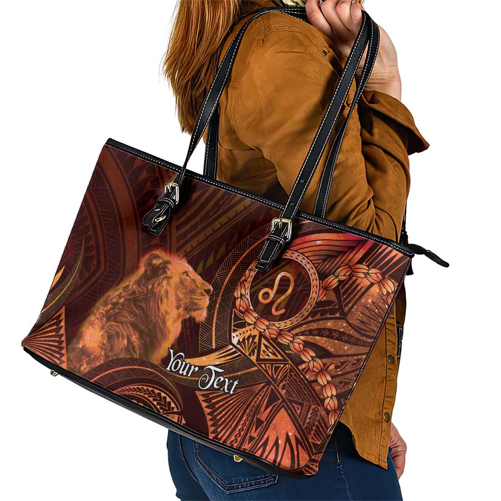 Personalised Polynesia Zodiac Leo Leather Tote Bag Galaxy Polynesian Pattern Chest Tattoo Style LT14 - Polynesian Pride