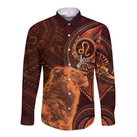 Personalised Polynesia Zodiac Leo Long Sleeve Button Shirt Galaxy Polynesian Pattern Chest Tattoo Style LT14 Unisex Orange - Polynesian Pride