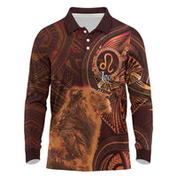 Personalised Polynesia Zodiac Leo Long Sleeve Polo Shirt Galaxy Polynesian Pattern Chest Tattoo Style LT14 Orange - Polynesian Pride