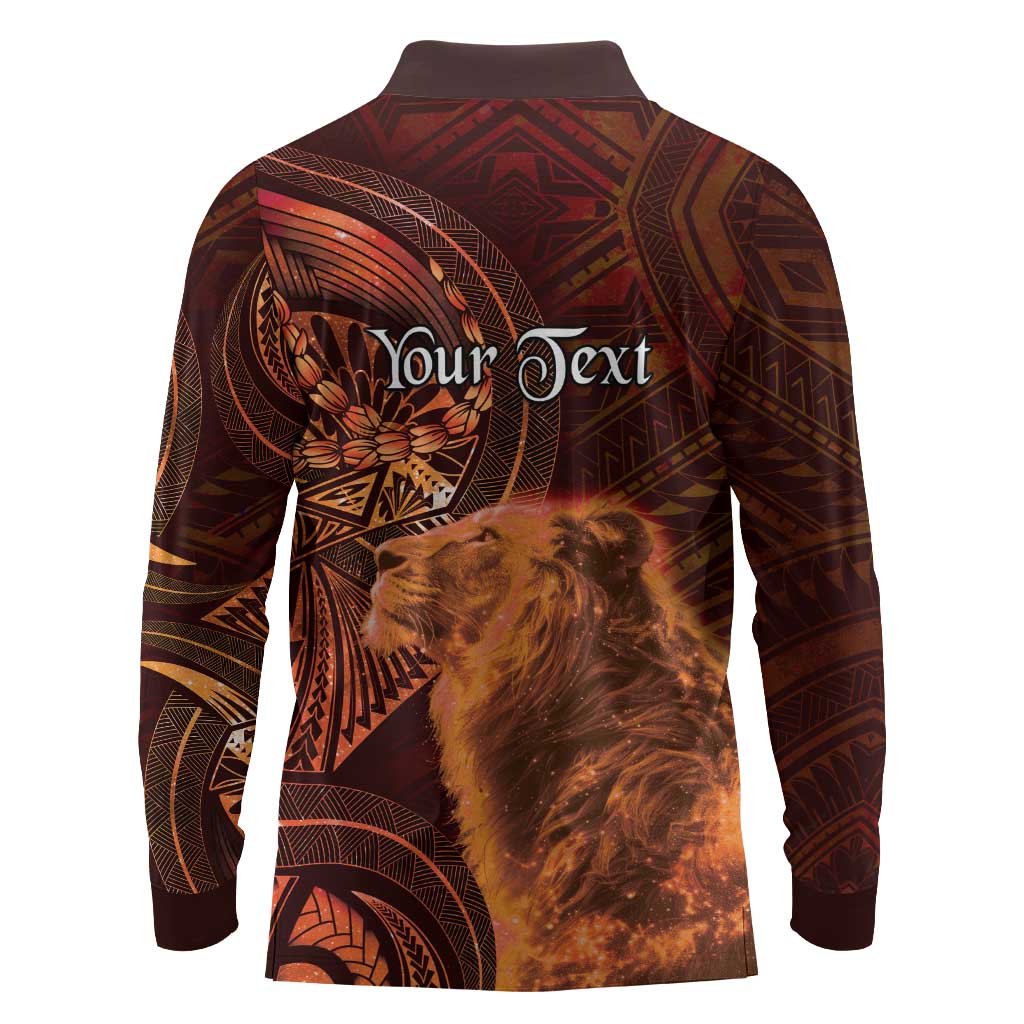 Personalised Polynesia Zodiac Leo Long Sleeve Polo Shirt Galaxy Polynesian Pattern Chest Tattoo Style LT14 - Polynesian Pride