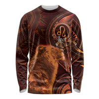 Personalised Polynesia Zodiac Leo Long Sleeve Shirt Galaxy Polynesian Pattern Chest Tattoo Style LT14 Unisex Orange - Polynesian Pride