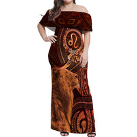 Personalised Polynesia Zodiac Leo Off Shoulder Maxi Dress Galaxy Polynesian Pattern Chest Tattoo Style LT14 Women Orange - Polynesian Pride