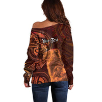 Personalised Polynesia Zodiac Leo Off Shoulder Sweater Galaxy Polynesian Pattern Chest Tattoo Style LT14 - Polynesian Pride