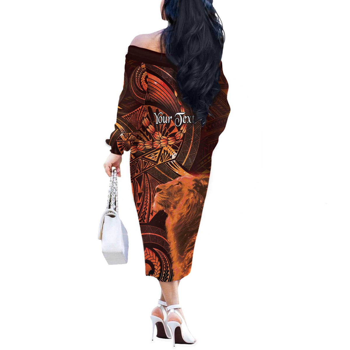 Personalised Polynesia Zodiac Leo Off The Shoulder Long Sleeve Dress Galaxy Polynesian Pattern Chest Tattoo Style LT14 - Polynesian Pride