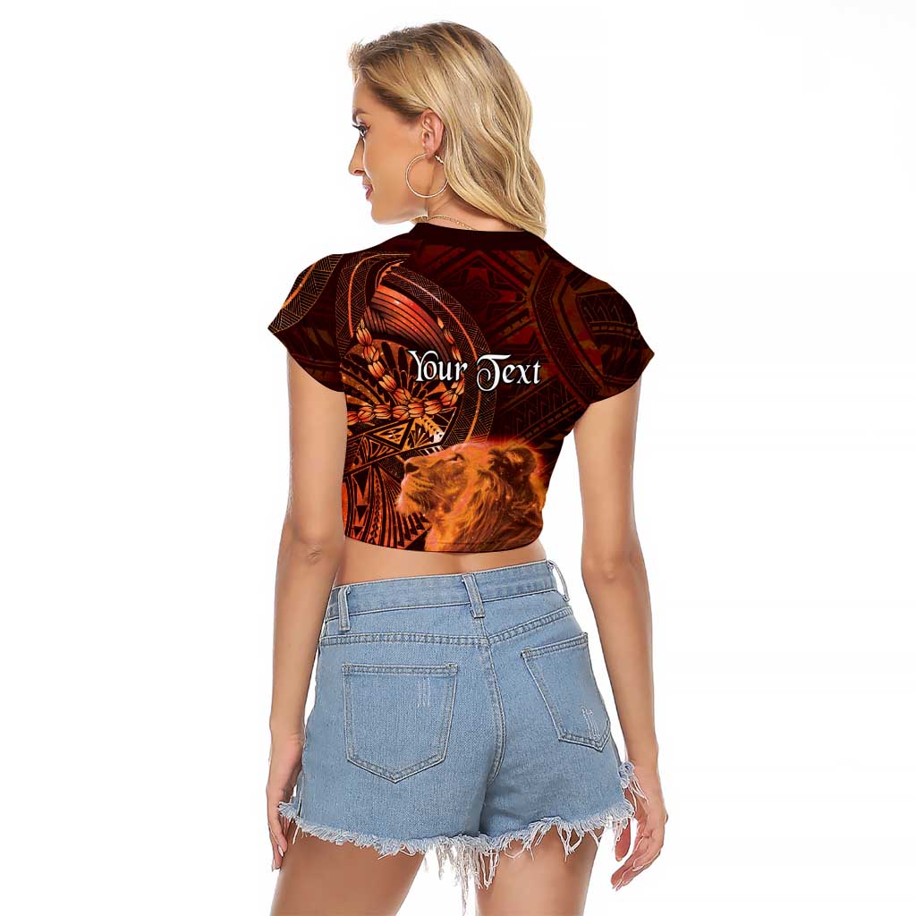 Personalised Polynesia Zodiac Leo Raglan Cropped T Shirt Galaxy Polynesian Pattern Chest Tattoo Style LT14 - Polynesian Pride