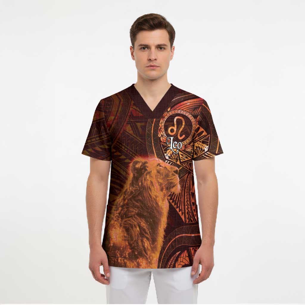 Personalised Polynesia Zodiac Leo Scrub Top Galaxy Polynesian Pattern Chest Tattoo Style LT14 - Polynesian Pride