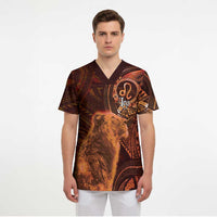 Personalised Polynesia Zodiac Leo Scrub Top Galaxy Polynesian Pattern Chest Tattoo Style LT14 - Polynesian Pride