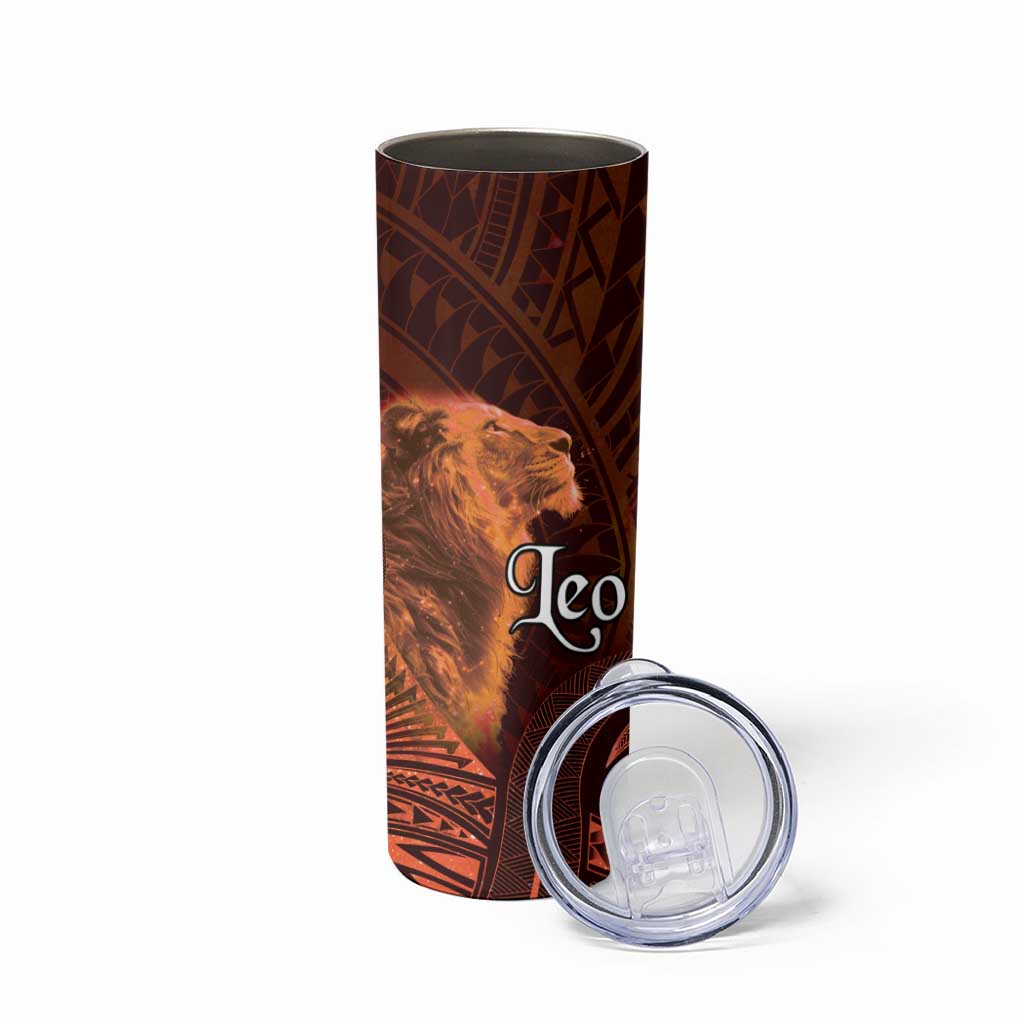 Personalised Polynesia Zodiac Leo Skinny Tumbler Galaxy Polynesian Pattern Chest Tattoo Style LT14 - Polynesian Pride