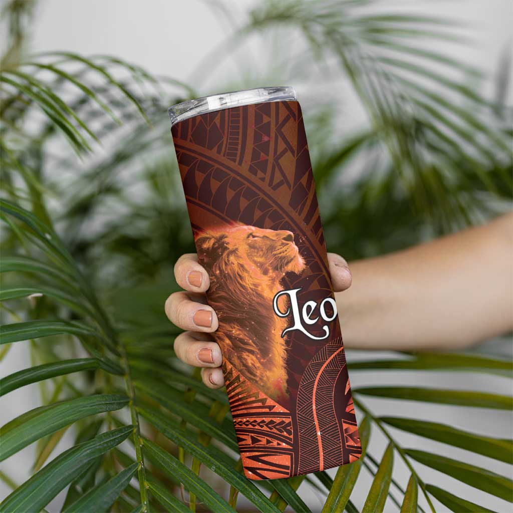 Personalised Polynesia Zodiac Leo Skinny Tumbler Galaxy Polynesian Pattern Chest Tattoo Style LT14 - Polynesian Pride