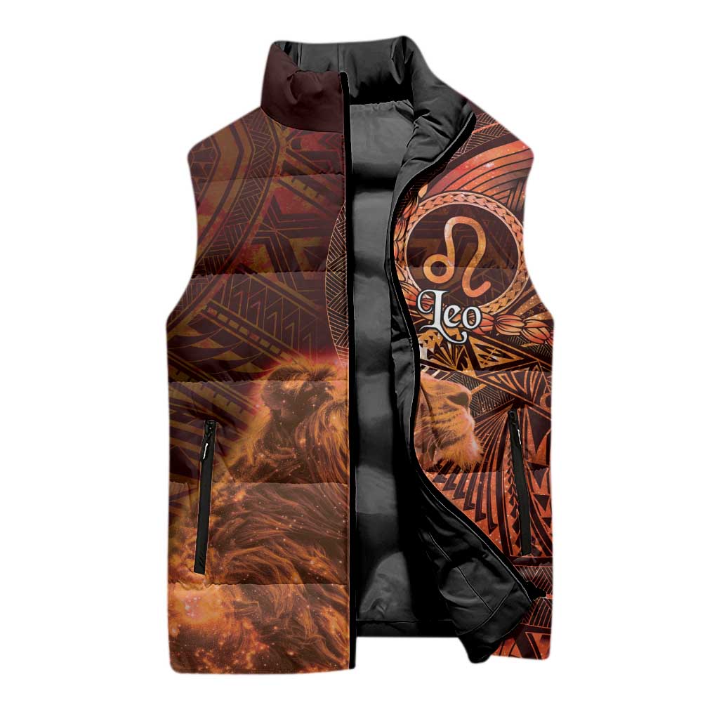 Personalised Polynesia Zodiac Leo Sleeveless Puffer Jacket Galaxy Polynesian Pattern Chest Tattoo Style LT14 - Polynesian Pride