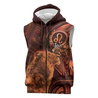 Personalised Polynesia Zodiac Leo Sleeveless Zip Hoodie Galaxy Polynesian Pattern Chest Tattoo Style LT14 Orange - Polynesian Pride