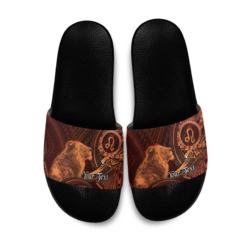 Personalised Polynesia Zodiac Leo Slide Sandals Galaxy Polynesian Pattern Chest Tattoo Style LT14 Orange - Polynesian Pride