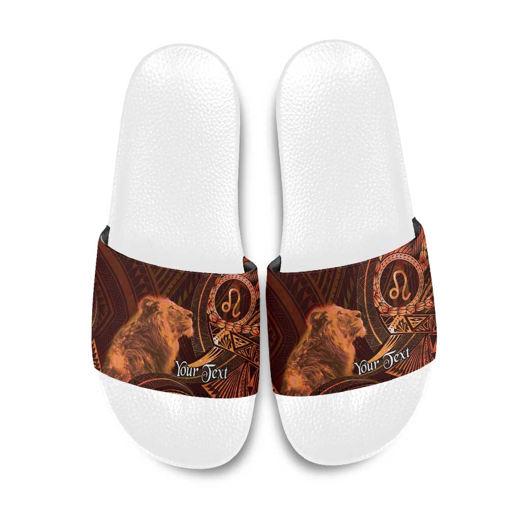 Personalised Polynesia Zodiac Leo Slide Sandals Galaxy Polynesian Pattern Chest Tattoo Style LT14 Orange - Polynesian Pride