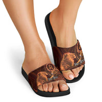 Personalised Polynesia Zodiac Leo Slide Sandals Galaxy Polynesian Pattern Chest Tattoo Style LT14 - Polynesian Pride