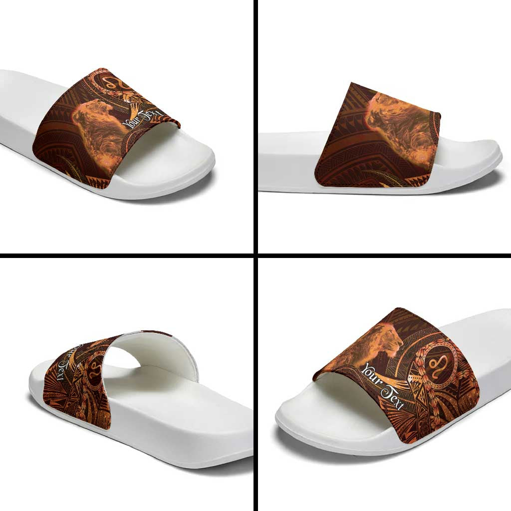 Personalised Polynesia Zodiac Leo Slide Sandals Galaxy Polynesian Pattern Chest Tattoo Style LT14 - Polynesian Pride