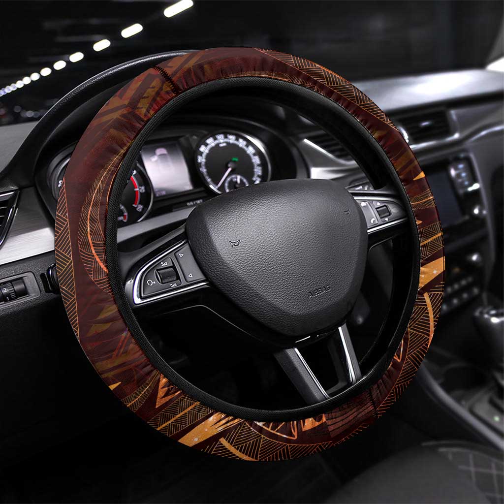 Polynesia Zodiac Leo Steering Wheel Cover Galaxy Polynesian Pattern Chest Tattoo Style LT14 Universal Fit Orange - Polynesian Pride