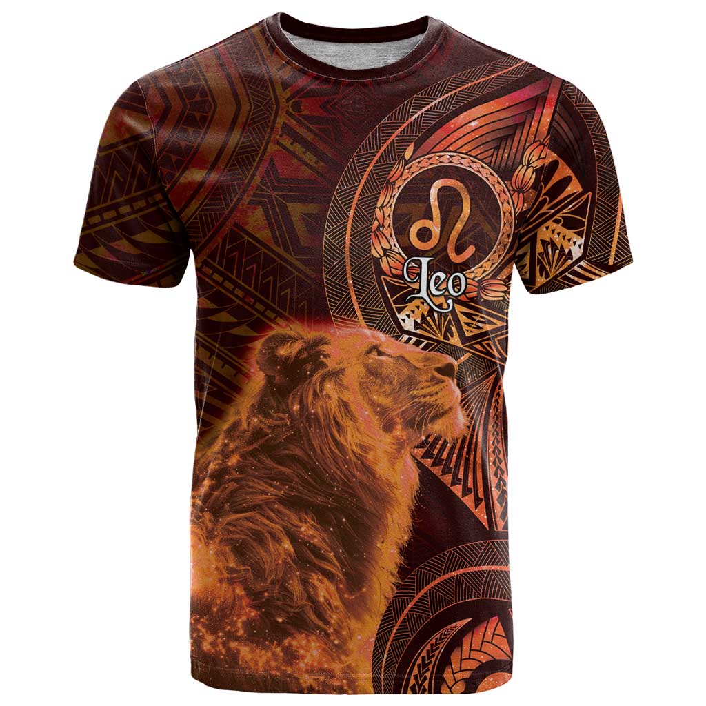 Personalised Polynesia Zodiac Leo T Shirt Galaxy Polynesian Pattern Chest Tattoo Style LT14 Orange - Polynesian Pride