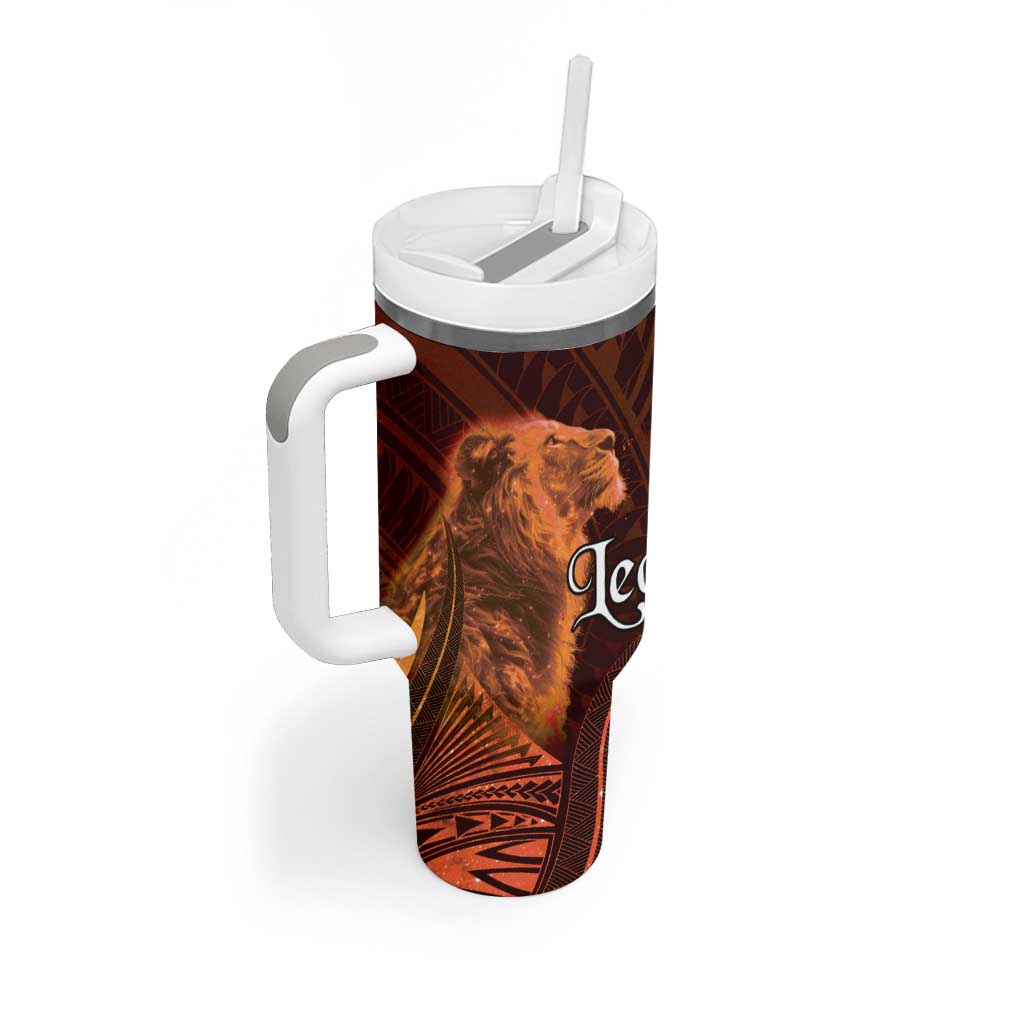 Personalised Polynesia Zodiac Leo Tumbler With Handle Galaxy Polynesian Pattern Chest Tattoo Style LT14 - Polynesian Pride