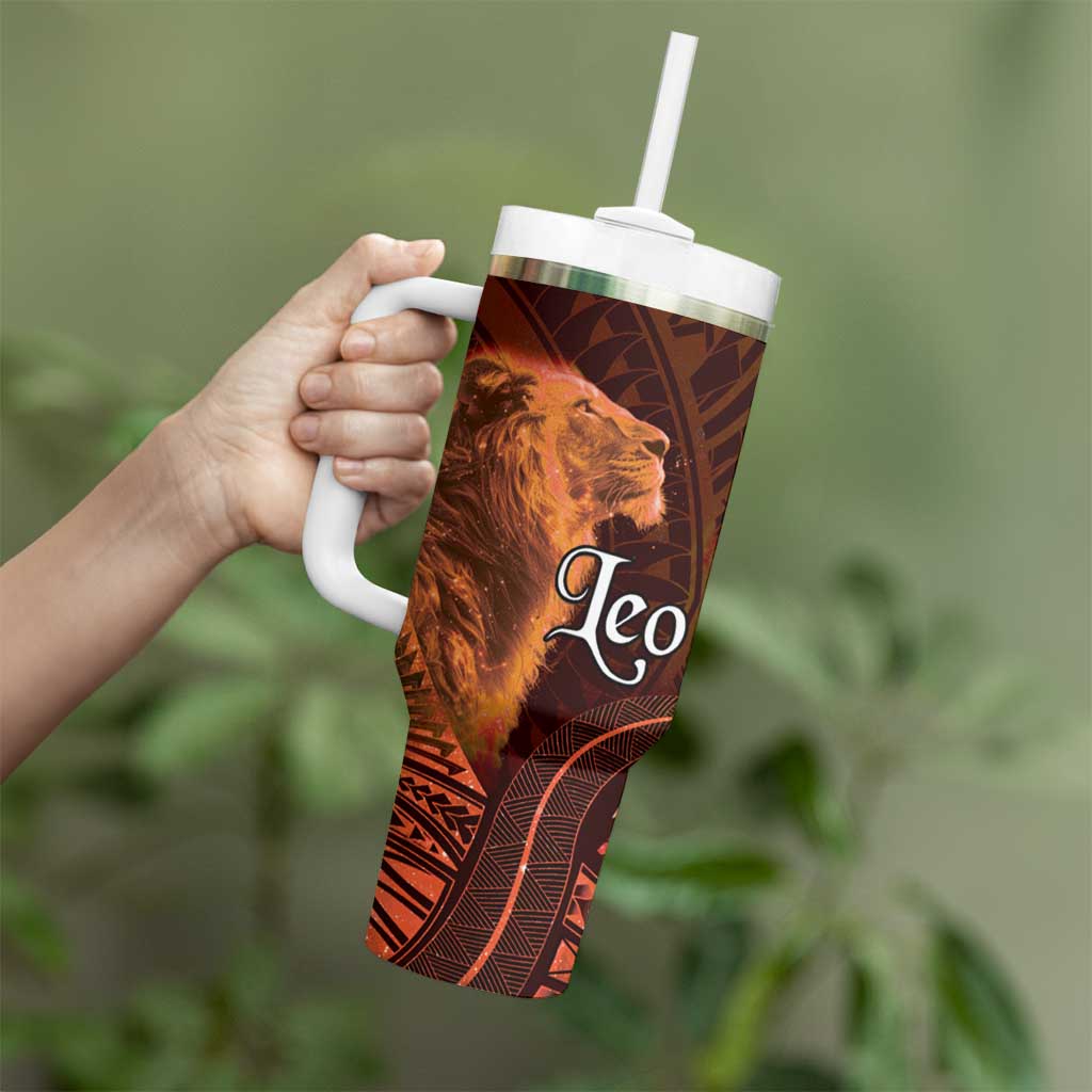 Personalised Polynesia Zodiac Leo Tumbler With Handle Galaxy Polynesian Pattern Chest Tattoo Style LT14 - Polynesian Pride