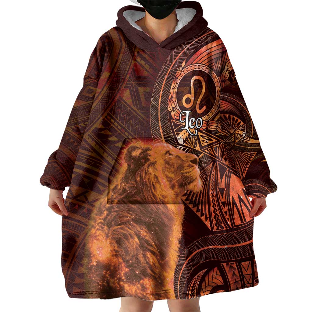 Personalised Polynesia Zodiac Leo Wearable Blanket Hoodie Galaxy Polynesian Pattern Chest Tattoo Style LT14 - Polynesian Pride