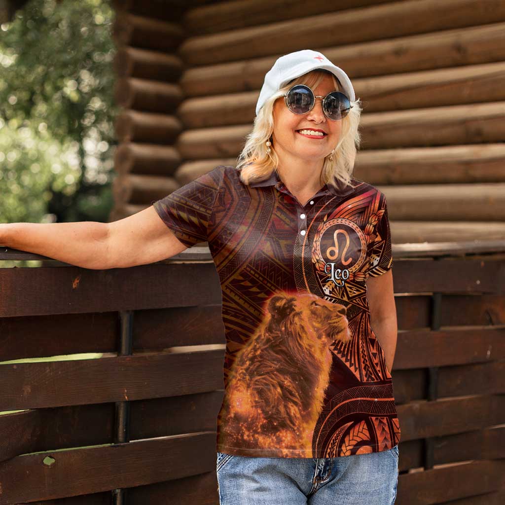 Personalised Polynesia Zodiac Leo Women Polo Shirt Galaxy Polynesian Pattern Chest Tattoo Style LT14 - Polynesian Pride