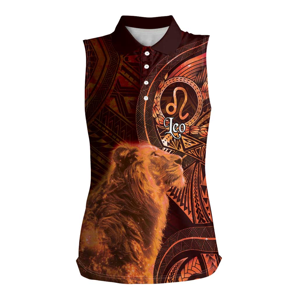 Personalised Polynesia Zodiac Leo Women Sleeveless Polo Shirt Galaxy Polynesian Pattern Chest Tattoo Style LT14 Female Orange - Polynesian Pride