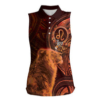 Personalised Polynesia Zodiac Leo Women Sleeveless Polo Shirt Galaxy Polynesian Pattern Chest Tattoo Style LT14 Female Orange - Polynesian Pride