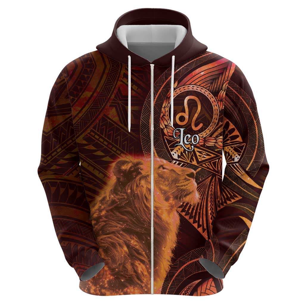 Personalised Polynesia Zodiac Leo Zip Hoodie Galaxy Polynesian Pattern Chest Tattoo Style