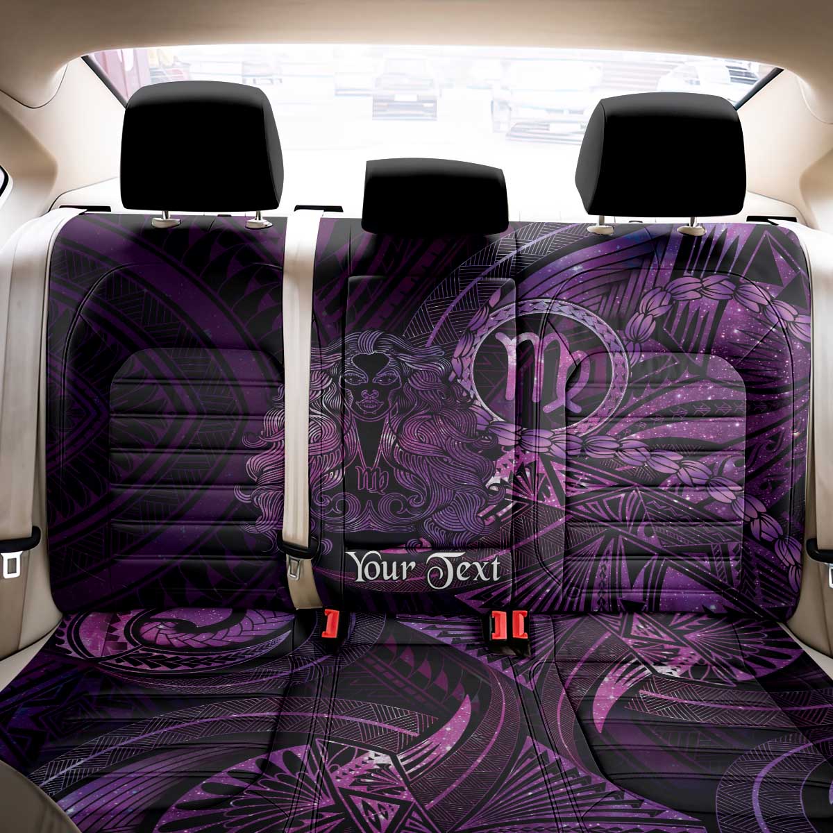 Personalised Polynesia Zodiac Virgo Back Car Seat Cover Galaxy Polynesian Pattern Chest Tattoo Style
