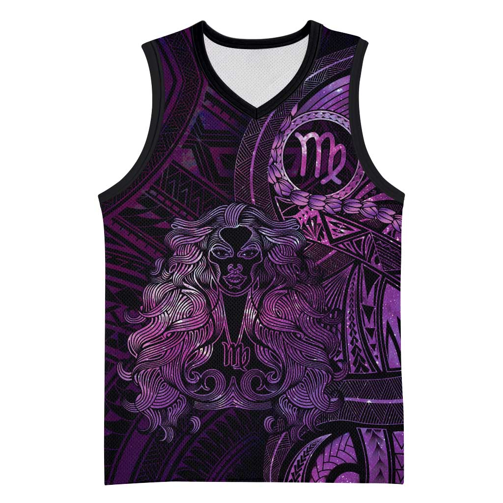 Personalised Polynesia Zodiac Virgo Basketball Jersey Galaxy Polynesian Pattern Chest Tattoo Style LT14 Unisex Purple - Polynesian Pride