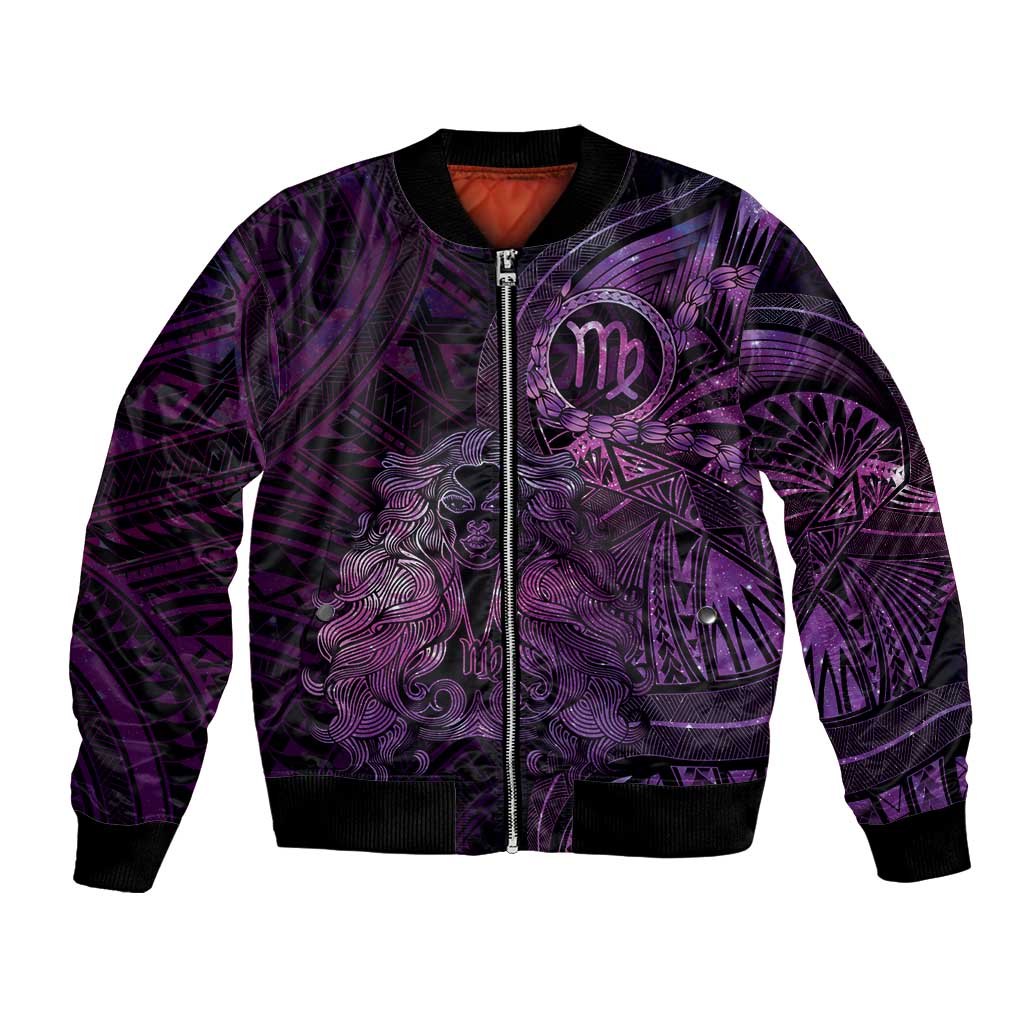 Personalised Polynesia Zodiac Virgo Bomber Jacket Galaxy Polynesian Pattern Chest Tattoo Style LT14 Unisex Purple - Polynesian Pride