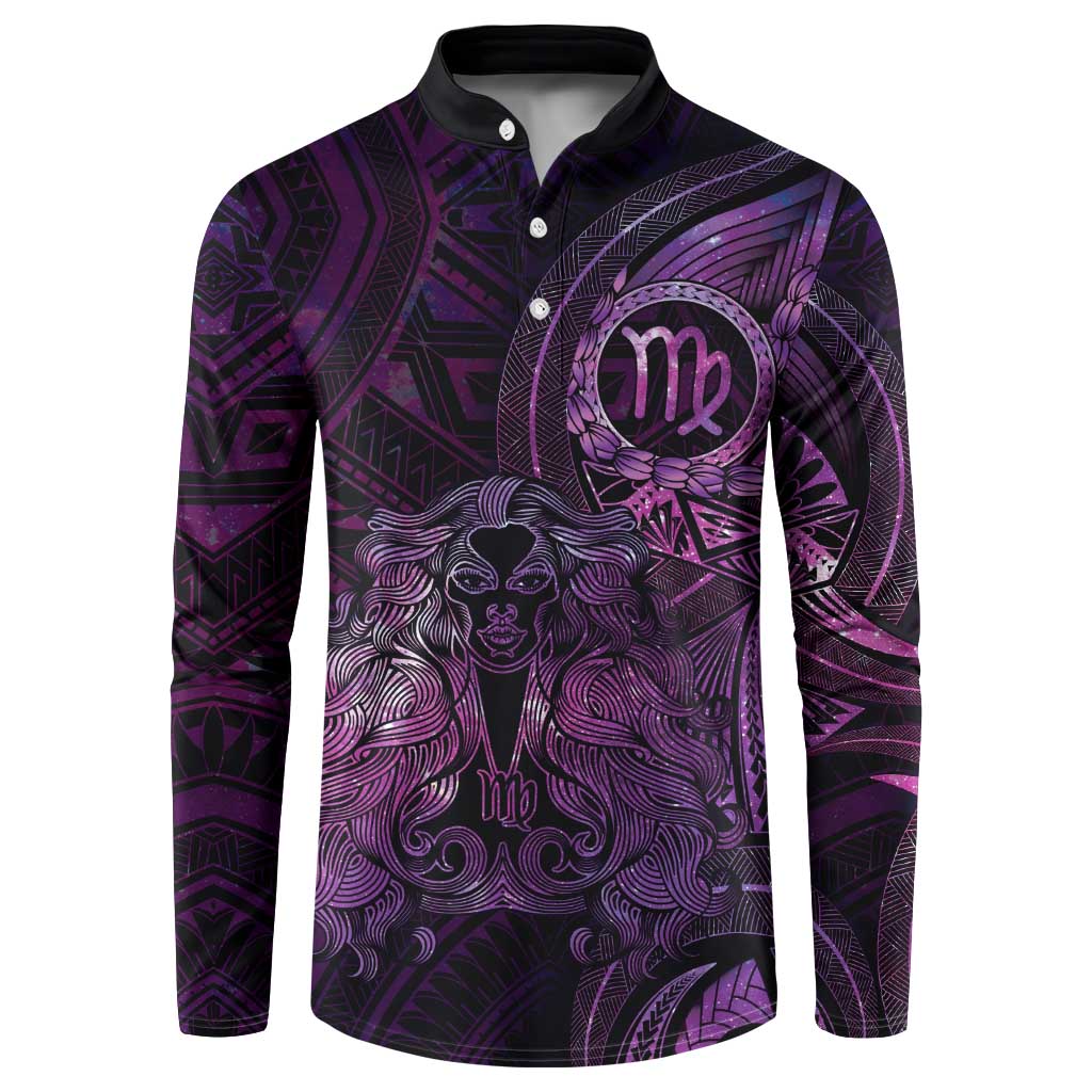 Personalised Polynesia Zodiac Virgo Button Sweatshirt Galaxy Polynesian Pattern Chest Tattoo Style LT14 Purple - Polynesian Pride