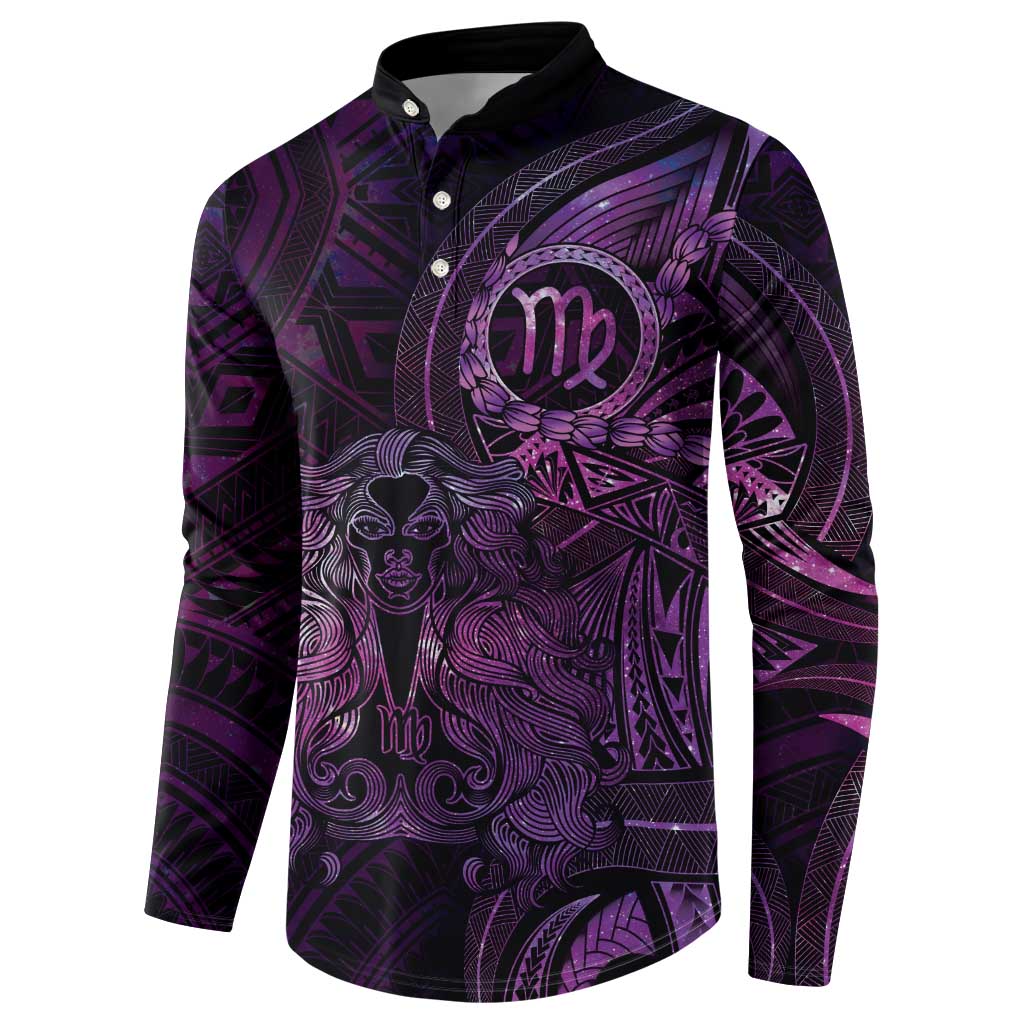 Personalised Polynesia Zodiac Virgo Button Sweatshirt Galaxy Polynesian Pattern Chest Tattoo Style LT14 - Polynesian Pride