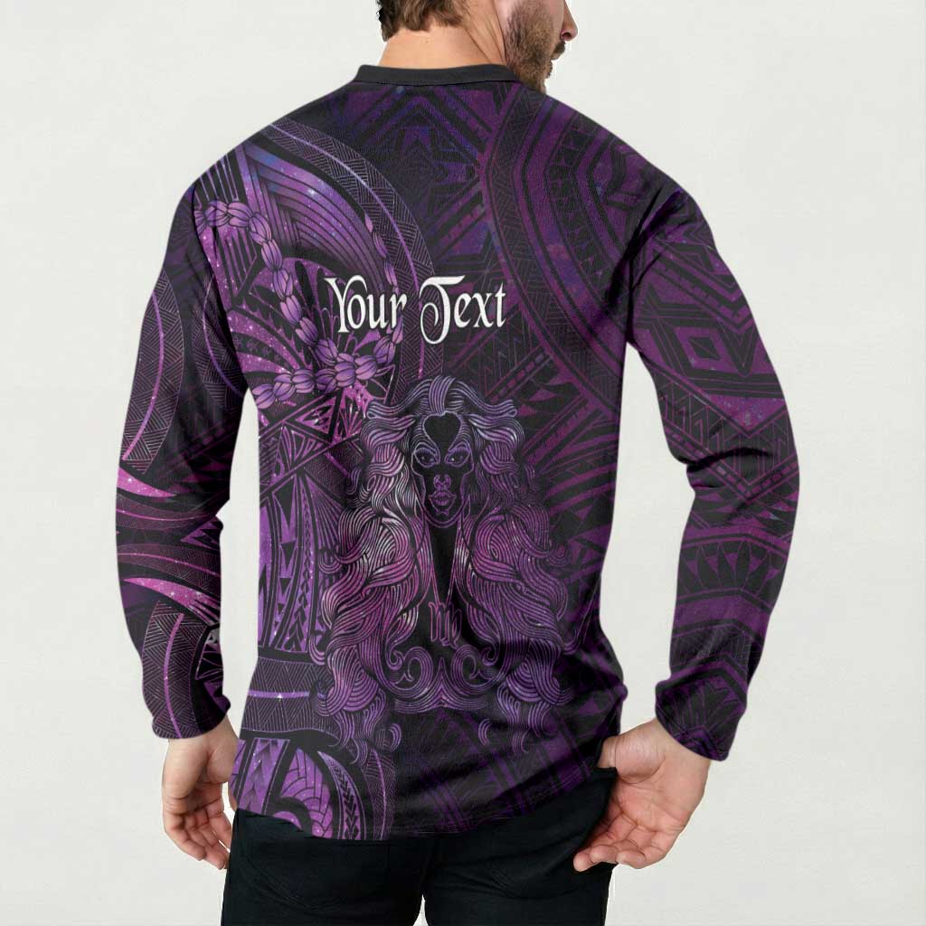 Personalised Polynesia Zodiac Virgo Button Sweatshirt Galaxy Polynesian Pattern Chest Tattoo Style LT14 - Polynesian Pride