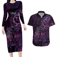 Personalised Polynesia Zodiac Virgo Couples Matching Long Sleeve Bodycon Dress and Hawaiian Shirt Galaxy Polynesian Pattern Chest Tattoo Style LT14 Purple - Polynesian Pride