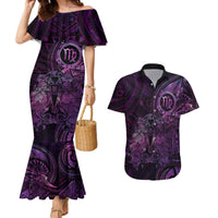 Personalised Polynesia Zodiac Virgo Couples Matching Mermaid Dress and Hawaiian Shirt Galaxy Polynesian Pattern Chest Tattoo Style LT14 Purple - Polynesian Pride