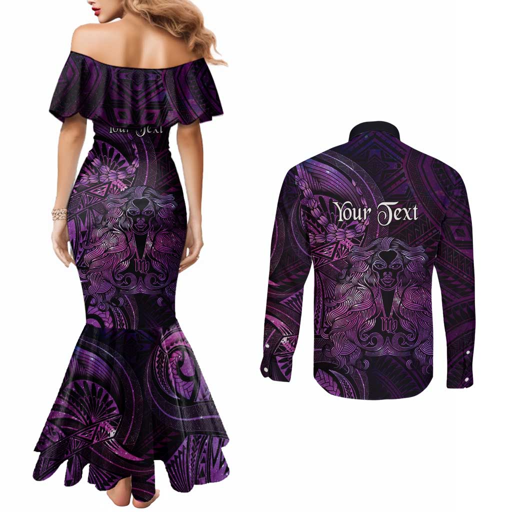 Personalised Polynesia Zodiac Virgo Couples Matching Mermaid Dress and Long Sleeve Button Shirt Galaxy Polynesian Pattern Chest Tattoo Style LT14 - Polynesian Pride