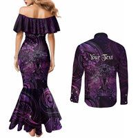 Personalised Polynesia Zodiac Virgo Couples Matching Mermaid Dress and Long Sleeve Button Shirt Galaxy Polynesian Pattern Chest Tattoo Style LT14 - Polynesian Pride