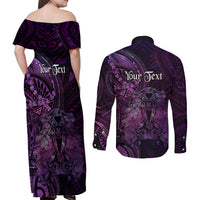 Personalised Polynesia Zodiac Virgo Couples Matching Off Shoulder Maxi Dress and Long Sleeve Button Shirt Galaxy Polynesian Pattern Chest Tattoo Style LT14 - Polynesian Pride