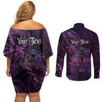 Personalised Polynesia Zodiac Virgo Couples Matching Off Shoulder Short Dress and Long Sleeve Button Shirt Galaxy Polynesian Pattern Chest Tattoo Style LT14 - Polynesian Pride