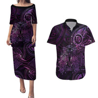 Personalised Polynesia Zodiac Virgo Couples Matching Puletasi and Hawaiian Shirt Galaxy Polynesian Pattern Chest Tattoo Style LT14 Purple - Polynesian Pride