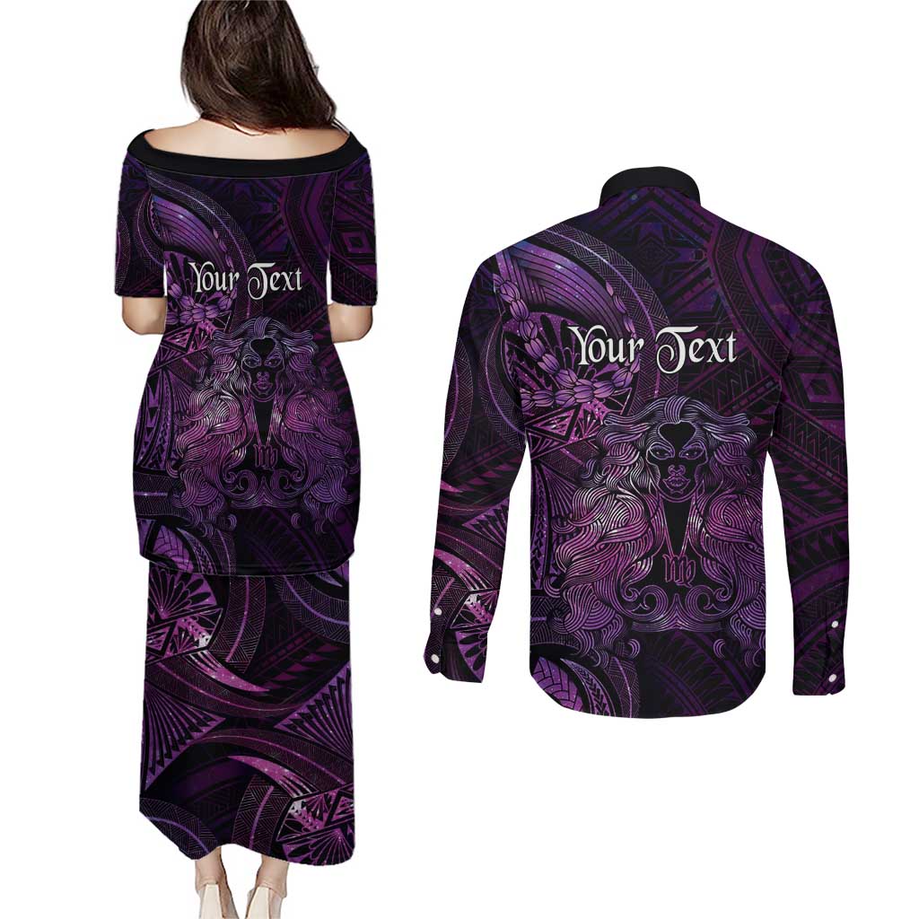 Personalised Polynesia Zodiac Virgo Couples Matching Puletasi and Long Sleeve Button Shirt Galaxy Polynesian Pattern Chest Tattoo Style