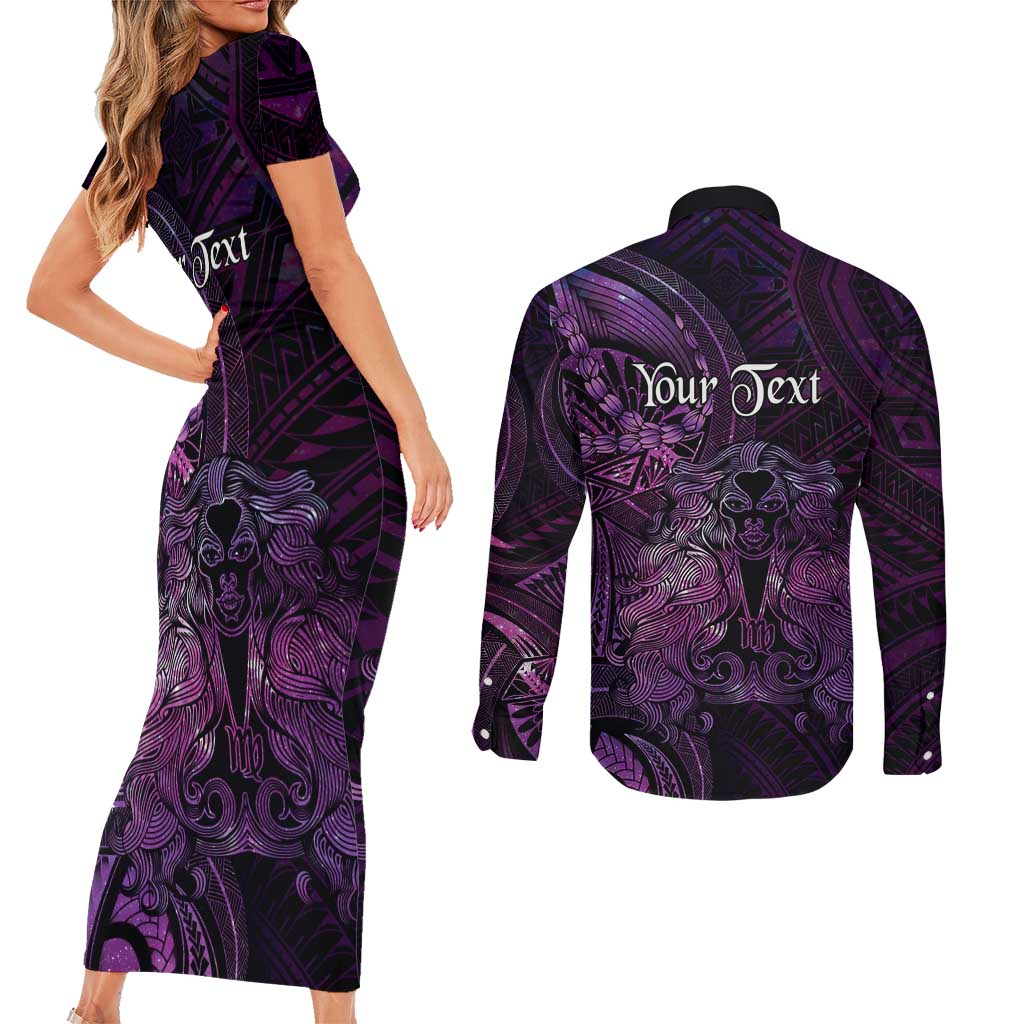 Personalised Polynesia Zodiac Virgo Couples Matching Short Sleeve Bodycon Dress and Long Sleeve Button Shirt Galaxy Polynesian Pattern Chest Tattoo Style LT14 - Polynesian Pride