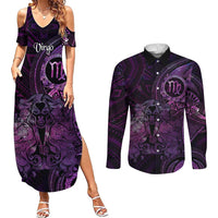 Personalised Polynesia Zodiac Virgo Couples Matching Summer Maxi Dress and Long Sleeve Button Shirt Galaxy Polynesian Pattern Chest Tattoo Style LT14 Purple - Polynesian Pride