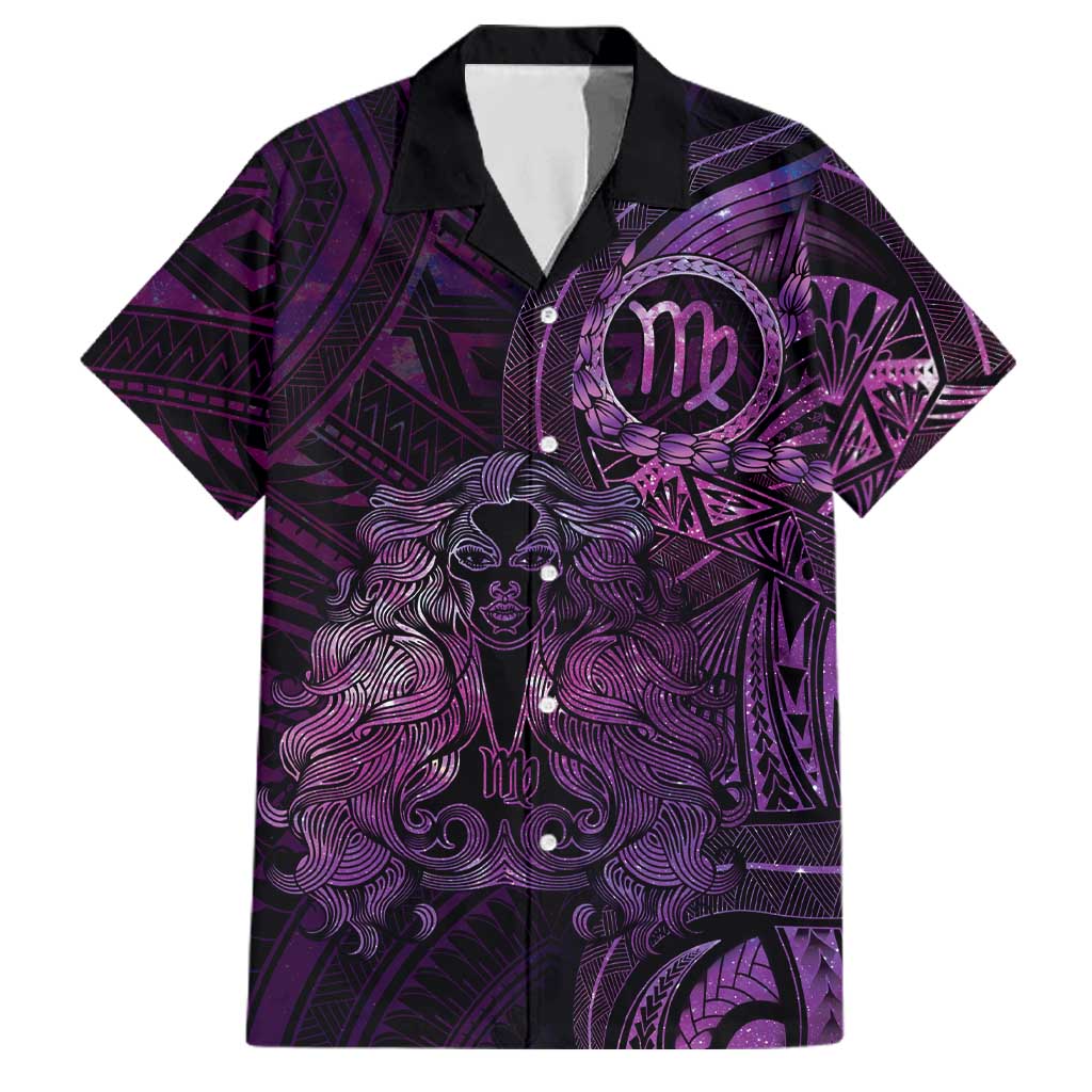 Personalised Polynesia Zodiac Virgo Family Matching Long Sleeve Bodycon Dress and Hawaiian Shirt Galaxy Polynesian Pattern Chest Tattoo Style